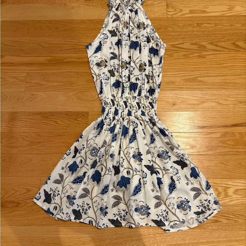 Skemo Backless Floral Dress in Blue and Cream